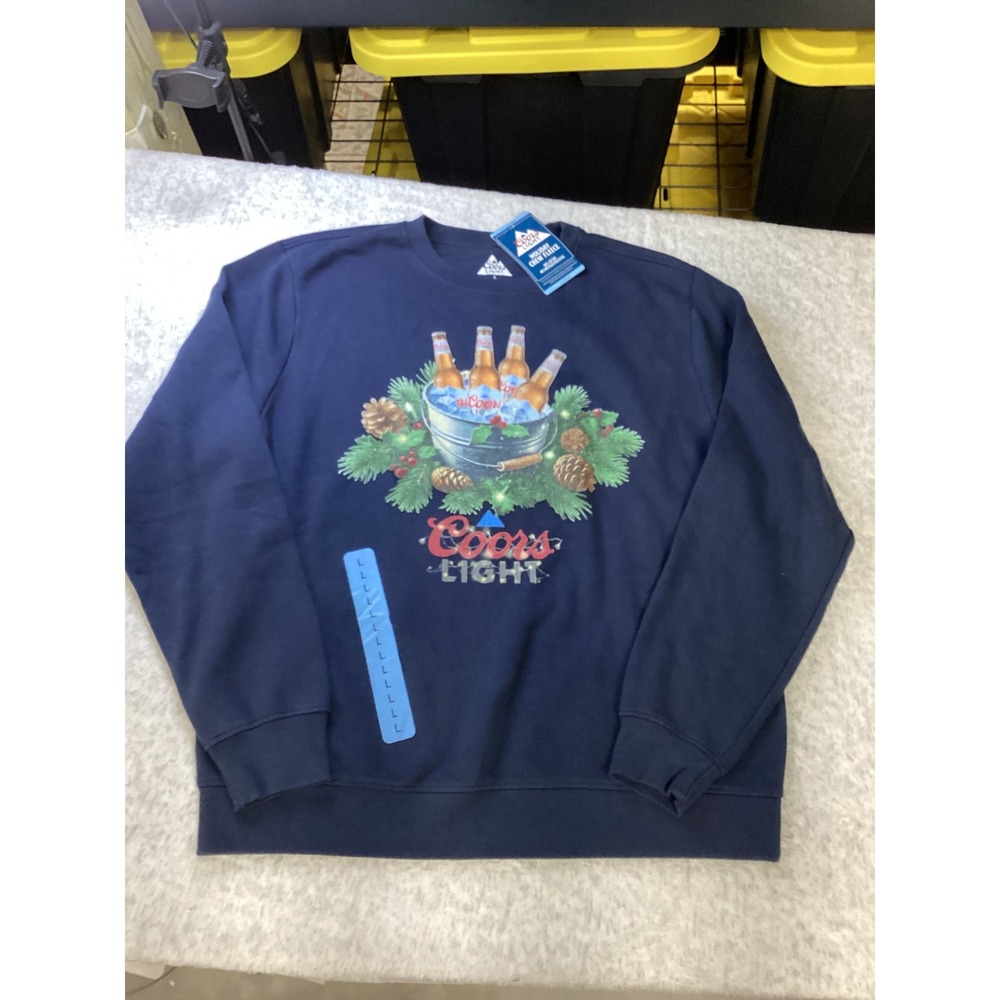 Coors Light Mens Holiday Crew Fleece Sweatshirt Navy Blue Graphic Large NWT